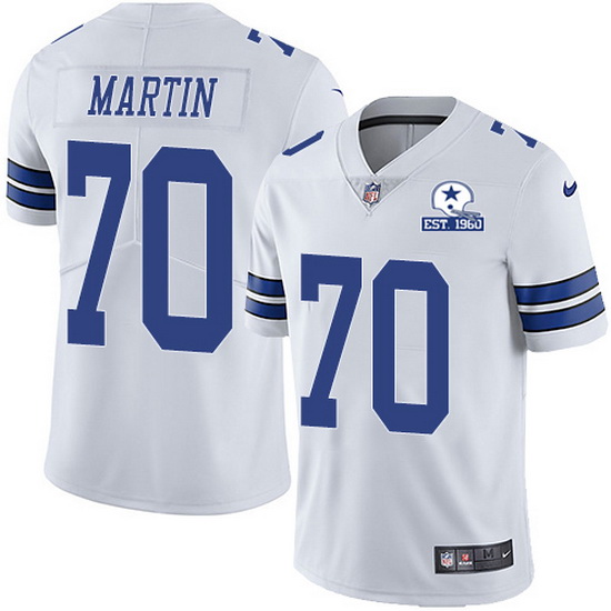 Men's Dallas Cowboys #70 Zack Martin White With Established In 1960 Patch Limited Stitched Jersey