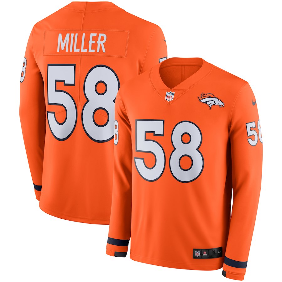 Men's Denver Broncos #58 Von Miller Orange Therma Long Sleeve Stitched NFL Jersey