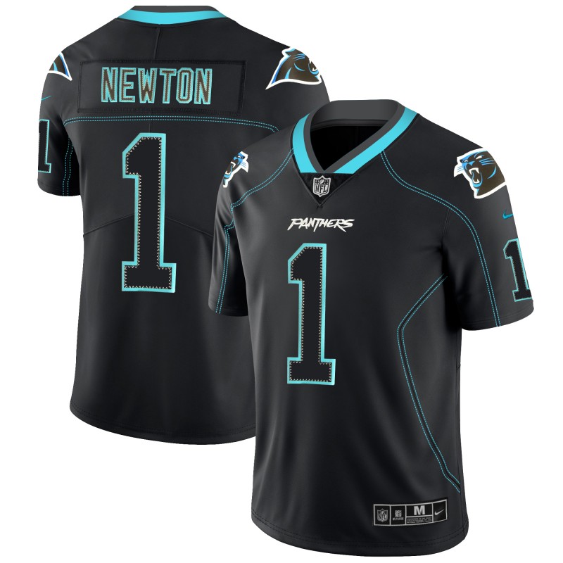 Men's Carolina Panthers #1 Cam Newton 2018 Black Lights Out Color Rush NFL Limited Stitched Jersey