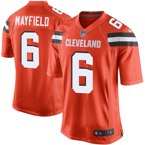 Men's Cleveland Browns #6 Baker Mayfield Orange 2018 NFL Draft Pick Game Jersey
