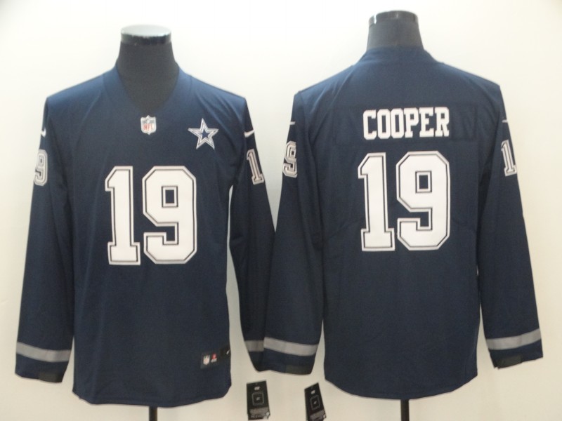 Men's Dallas Cowboys #19 Amari Cooper Navy Therma Long Sleeve Stitched NFL Jersey
