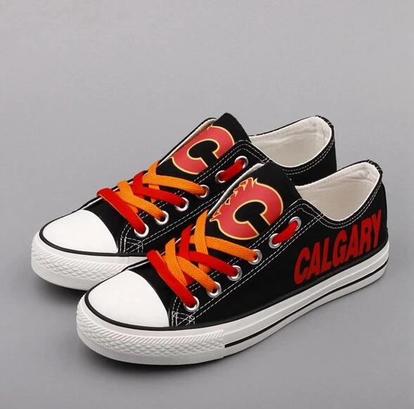 Women's and Youth Calgary Flames Repeat Print Low Top Sneakers 002