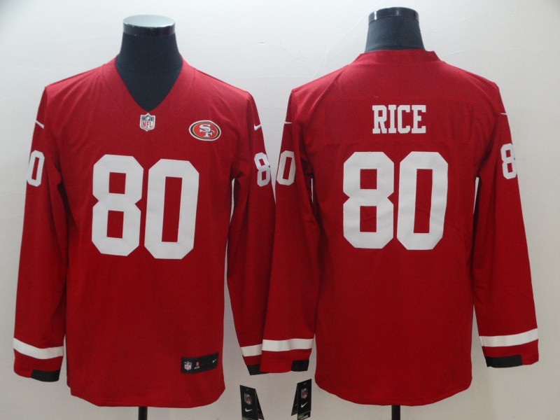 Men's San Francisco 49ers #80 Jerry Rice Scarlet Therma Long Sleeve Stitched NFL Jersey
