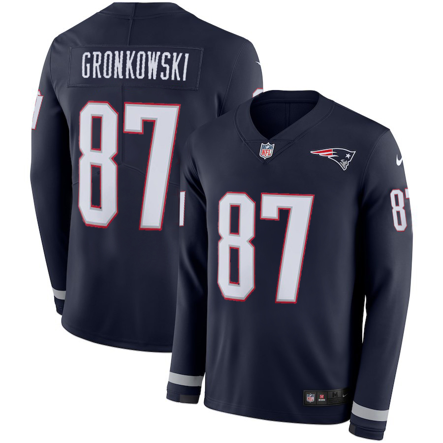 Men's New England Patriots #87 Rob Gronkowski Navy Therma Long Sleeve Stitched NFL Jersey
