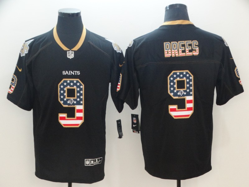 Men's New Orleans Saints #9 Drew Brees Black 2018 USA Flag Color Rush Limited Fashion NFL Stitched Jersey