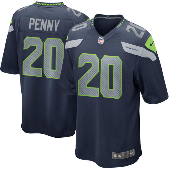 Men's Seattle Seahawks #20 Rashaad Penny Navy 2018 NFL Draft First Round Pick Game Jersey
