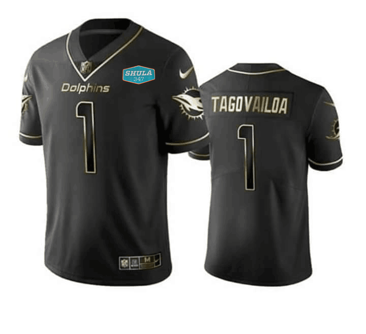 Men's Miami Dolphins #1 Tua Tagovailoa 2020 Black Gold With 347 Shula Patch Limited Stitched Jersey