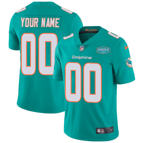 Men's Miami Dolphins ACTIVE PLAYER Custom Aqua 2020 With 347 Shula Patch Vapor Untouchable Limited Stitched NFL Jersey