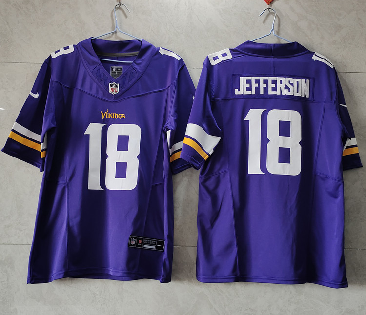 Men's Minnesota Vikings #18 Justin Jefferson Purple 2023 F.U.S.E. Vapor Untouchable Stitched Jersey