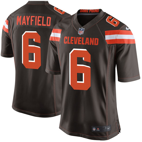 Men's Cleveland Browns #6 Baker Mayfield Brown 2018 NFL Draft First Round Pick Game Jersey