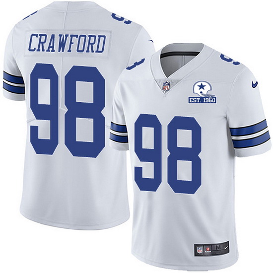 Men's Dallas Cowboys #98 Tyrone Crawford White With Established In 1960 Patch Limited Stitched Jersey
