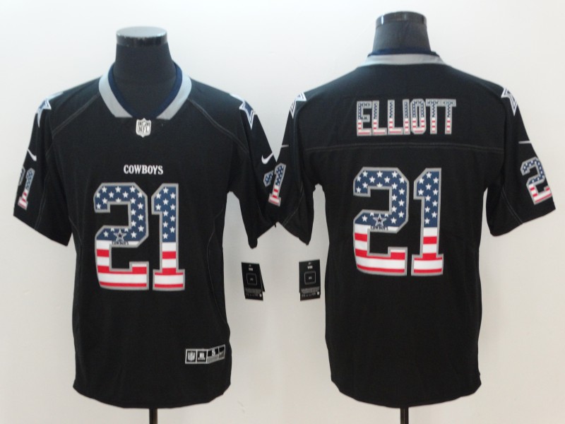 Men's Dallas Cowboys #21 Ezekiel Elliott Black 2018 USA Flag Color Rush Limited Fashion NFL Stitched Jersey