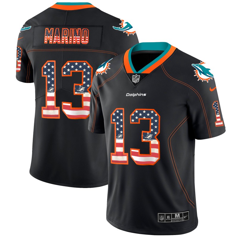 Men's Miami Dolphins #13 Dan Marino Black 2018 USA Flag Color Rush Limited Fashion NFL Stitched Jersey