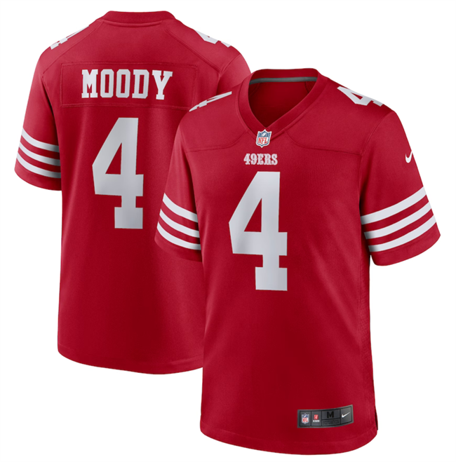 Men's San Francisco 49ers #4 Jake Moody Red Stitched Football Game Jersey