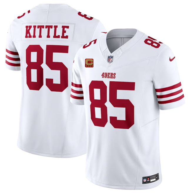 Men's San Francisco 49ers #85 George Kittle White 2023 F.U.S.E. With 4-Star C Patch Vapor Untouchable Limited Stitched Football Jersey