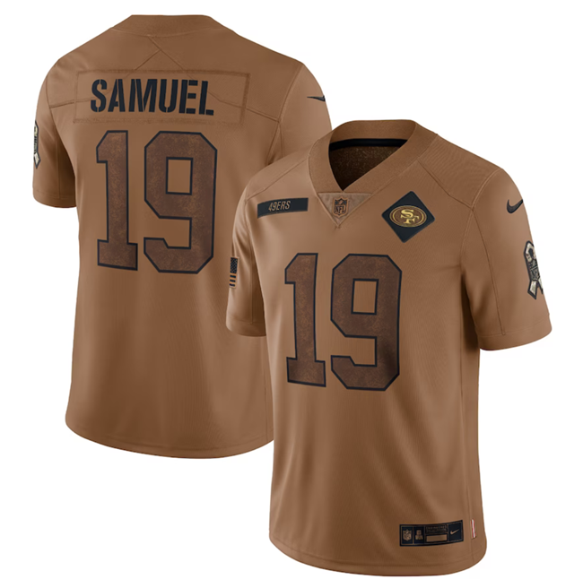 Men's San Francisco 49ers #19 Deebo Samuel 2023 Brown Salute To Service Limited Stitched Football Jersey