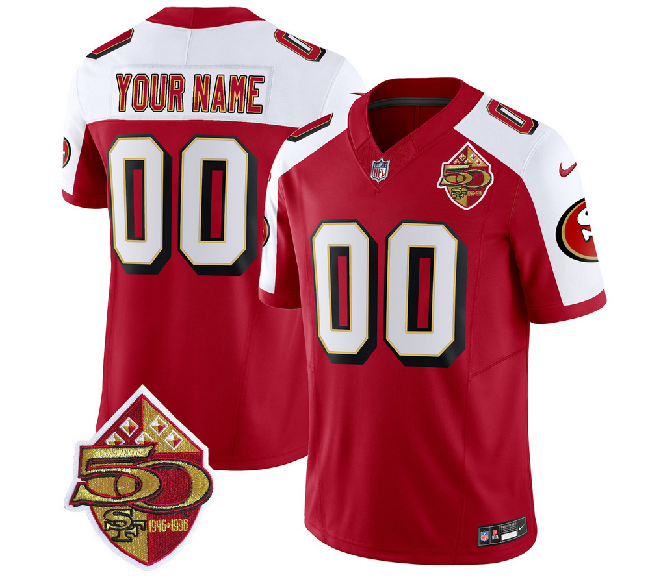 Men's San Francisco 49ers Active Player Custom Red/White 2023 F.U.S.E. 50th Patch Throwback Stitched Football Jersey