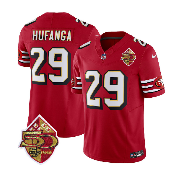 Men's San Francisco 49ers #29 Talanoa Hufanga Red 2023 F.U.S.E. 50th Patch Throwback Stitched Football Jersey