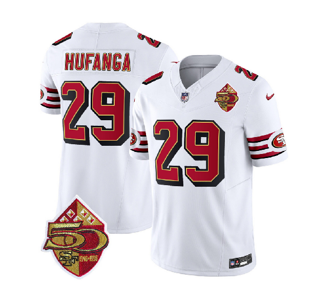 Men's San Francisco 49ers #29 Talanoa Hufanga White 2023 F.U.S.E. 50th Patch Throwback Stitched Football Jersey