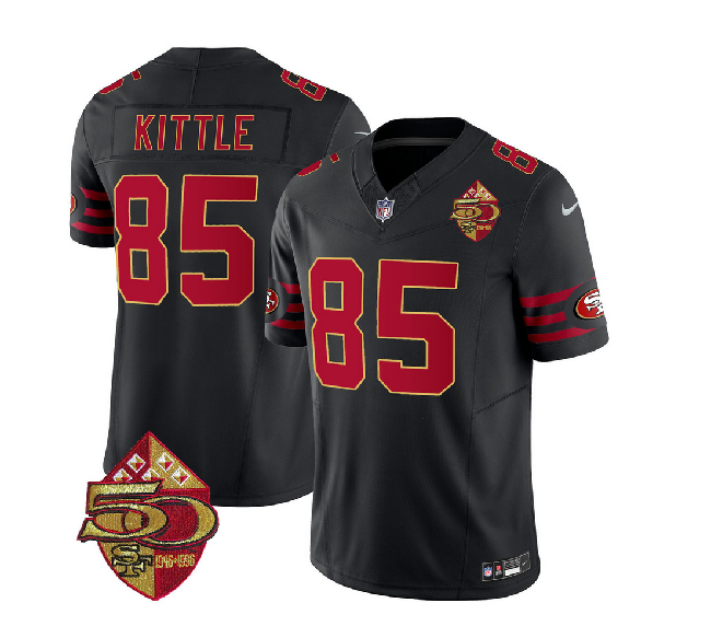 Men's San Francisco 49ers #85 George Kittle Black 2023 F.U.S.E. 50th Patch Vapor Limited Stitched Football Jersey