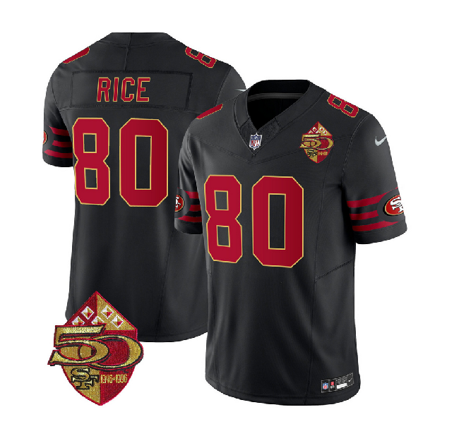 Men's San Francisco 49ers #80 Jerry Rice Black 2023 F.U.S.E. 50th Patch Vapor Limited Stitched Football Jersey