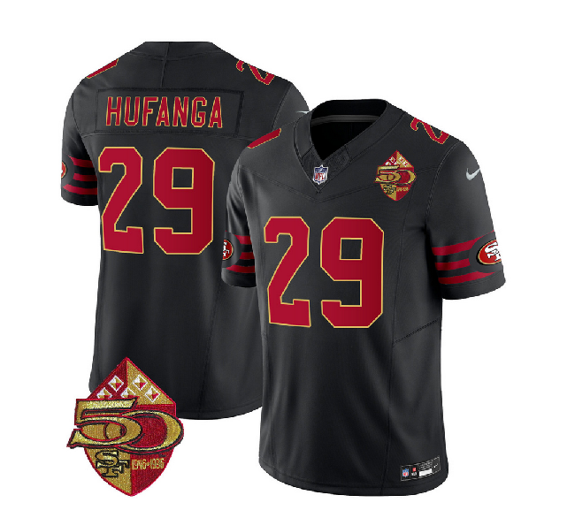 Men's San Francisco 49ers #29 Talanoa Hufanga Black 2023 F.U.S.E. 50th Patch Vapor Limited Stitched Football Jersey