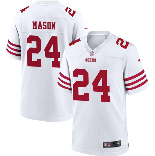 Men's San Francisco 49ers #24 Jordan Mason White Stitched Game Football Jersey