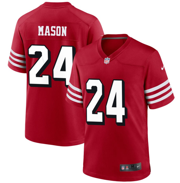 Men's San Francisco 49ers #24 Jordan Mason Red Stitched Game Football Jersey