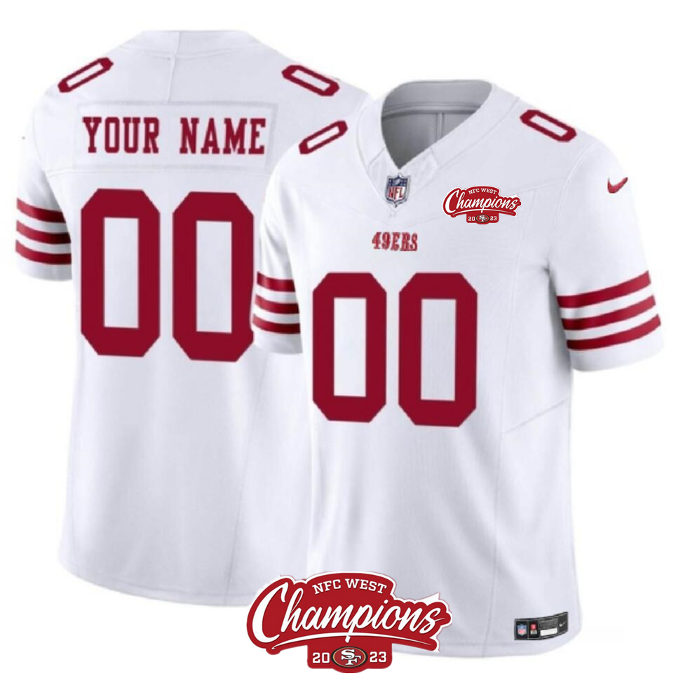 Men's San Francisco 49ers Active Player Custom White 2023 F.U.S.E. NFC West Champions Patch Stitched Football Jersey