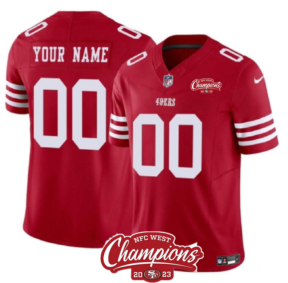 Men's San Francisco 49ers Active Player Custom Red 2023 F.U.S.E. NFC West Champions Patch Stitched Football Jersey