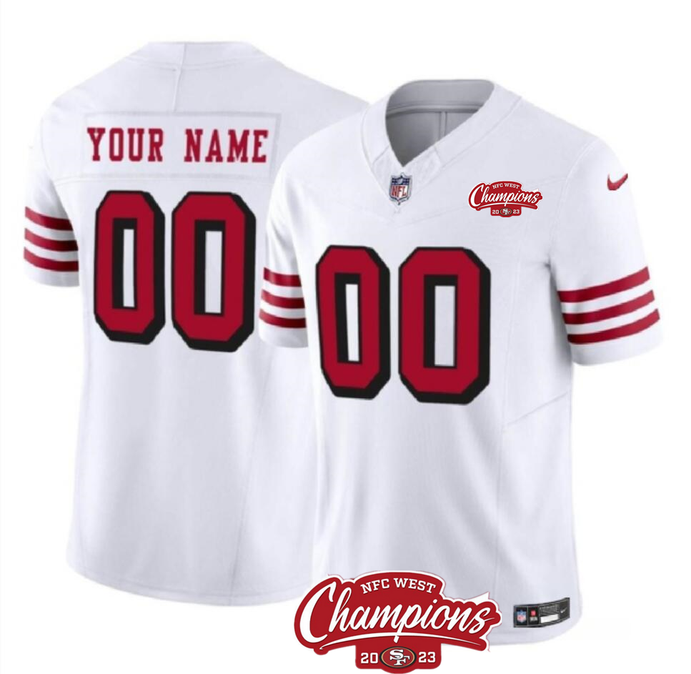 Men's San Francisco 49ers Active Player Custom White 2023 F.U.S.E. NFC West Champions Patch Alternate Stitched Football Jersey