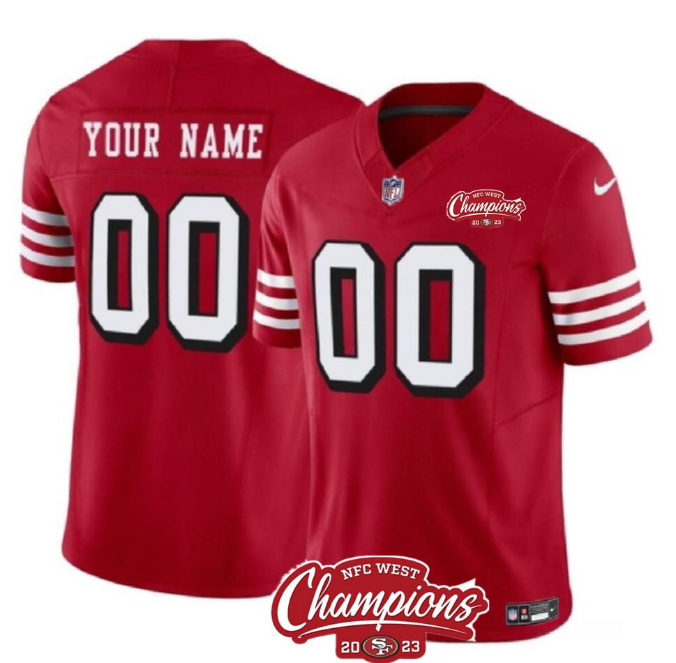 Men's San Francisco 49ers Active Player Custom Red 2023 F.U.S.E. NFC West Champions Patch Alternate Stitched Football Jersey