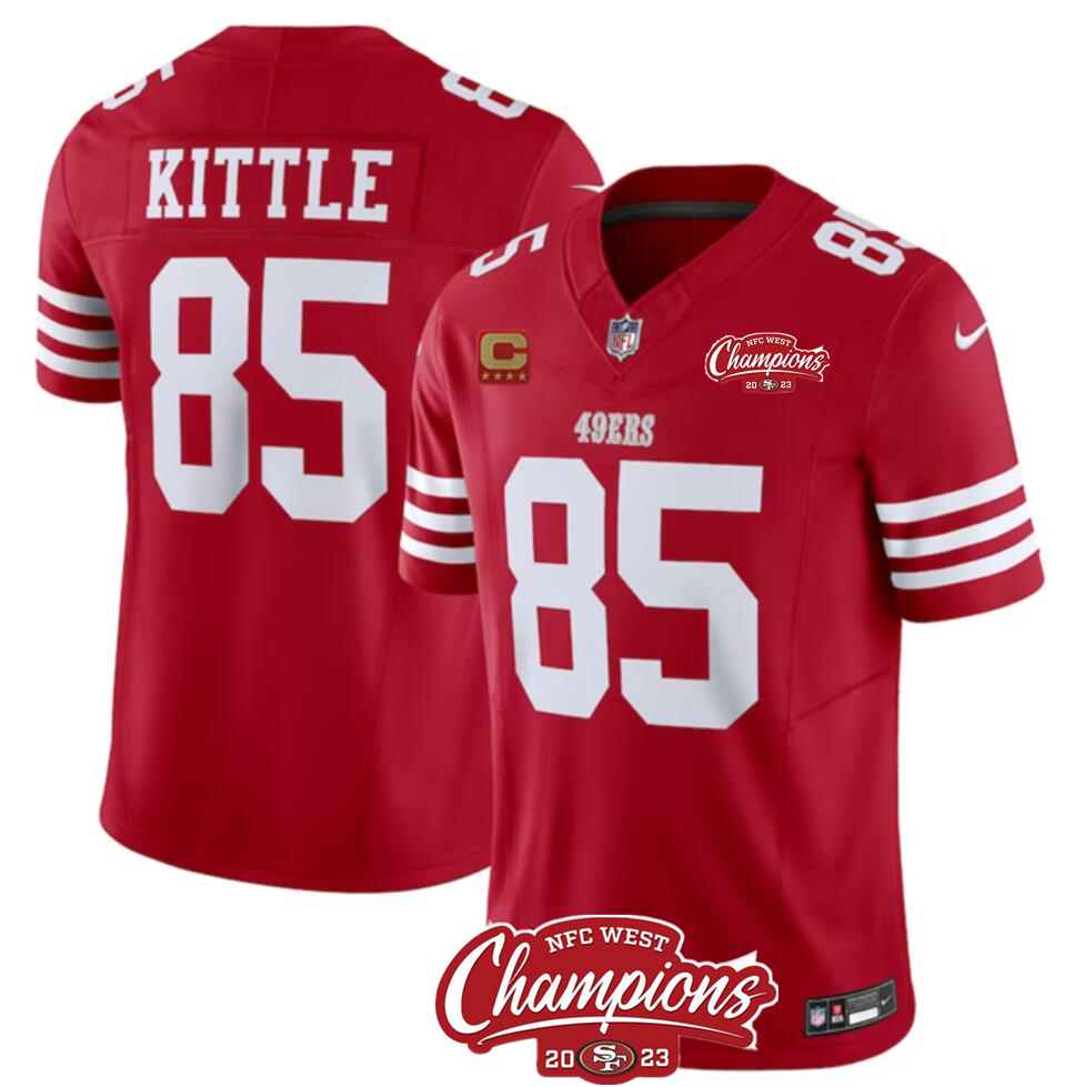 Men's San Francisco 49ers #85 George Kittle Red 2023 F.U.S.E. With 4-star C Ptach And NFC West Champions Patch Stitched Football Jersey