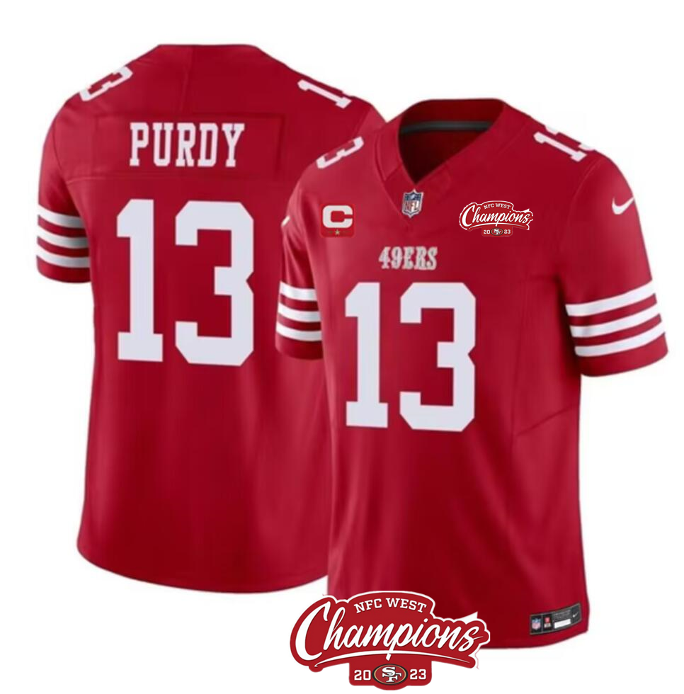 Men's San Francisco 49ers #13 Brock Purdy Red 2023 F.U.S.E. With 1-Star C Patch And NFC West Champions Patch Stitched Football Jersey