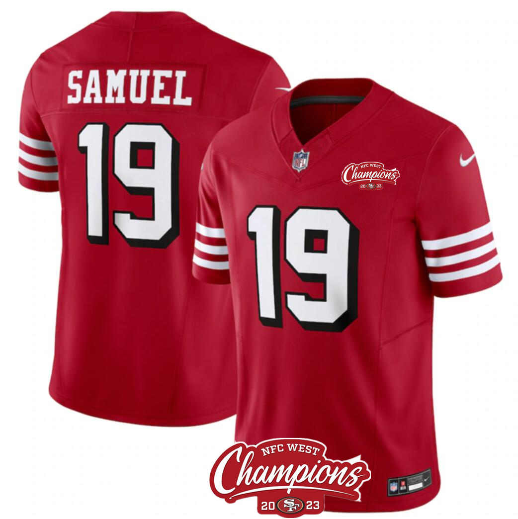 Men's San Francisco 49ers #19 Deebo Samuel Red 2023 F.U.S.E. NFC West Champions Patch Alternate Stitched Football Jersey