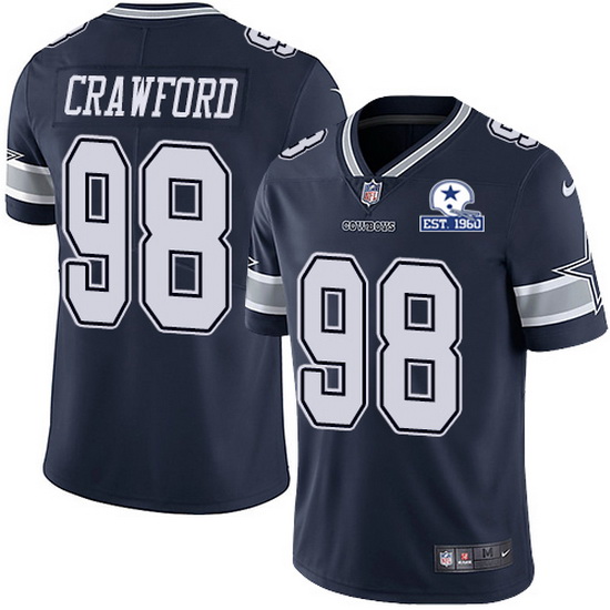 Men's Dallas Cowboys #98 Tyrone Crawford Navy With Established In 1960 Patch Limited Stitched Jersey