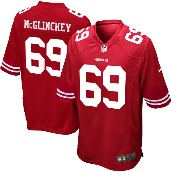 Men's San Francisco 49ers #69 Mike McGlinchey Scarlet 2018 NFL Draft First Round Pick Game Jersey