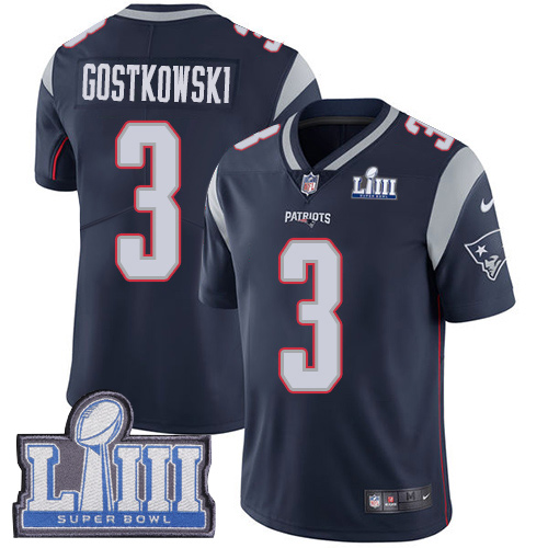 Men's New England Patriots #3 Stephen Gostkowski Navy Blue Super Bowl LIII Vapor Untouchable Limited Stitched NFL Jersey