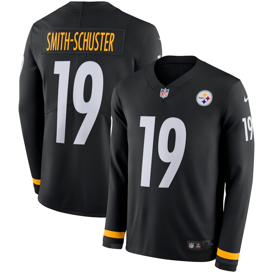 Men's Pittsburgh Steelers #19 JuJu Smith-Schuster Black Therma Long Sleeve Stitched NFL Jersey
