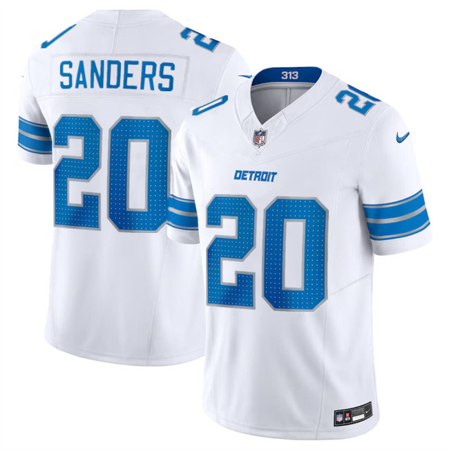 Men's Detroit Lions #20 Barry Sanders White 2024 F.U.S.E. Vapor Limited Stitched Jersey