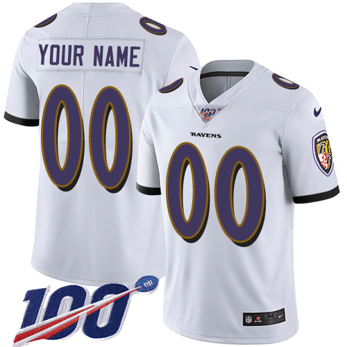 Men's Baltimore Ravens ACTIVE PLAYER Custom White 100th Season Vapor Untouchable Limited Stitched NFL Jersey