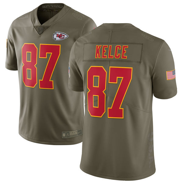 Men's Nike Kansas City Chiefs #87 Travis Kelce Olive Salute To Service Limited Stitched NFL Jersey