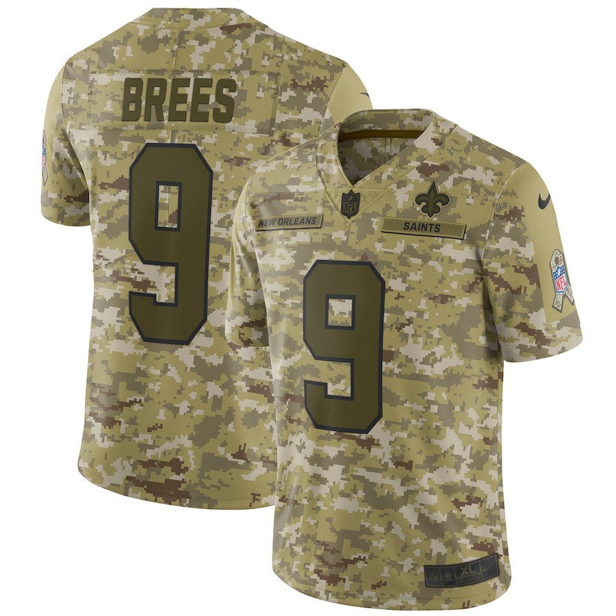 Men's New Orleans Saints #9 Drew Brees 2018 Camo Salute to Service Limited Stitched NFL Jersey