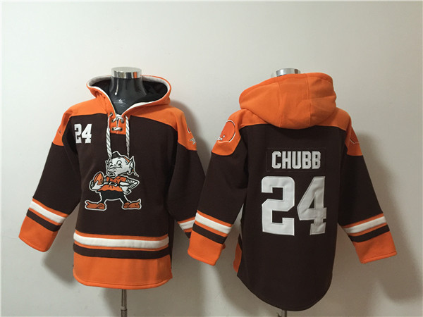 Men's Cleveland Browns #24 Nick Chubb Brown Lace-Up Pullover Hoodie