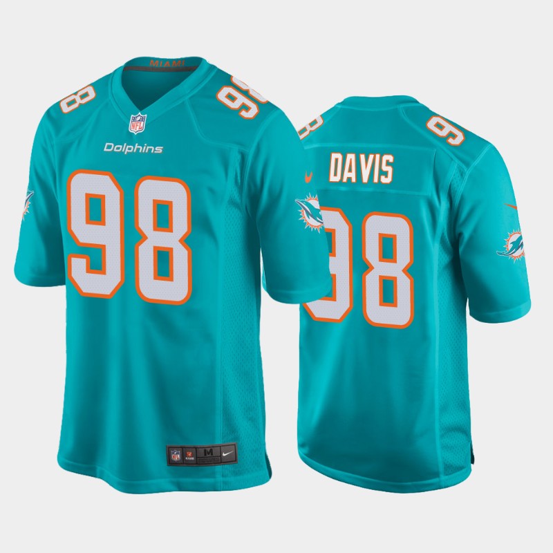 Men's Miami Dolphins #98 Raekwon Davis Aqua Stitched Jersey