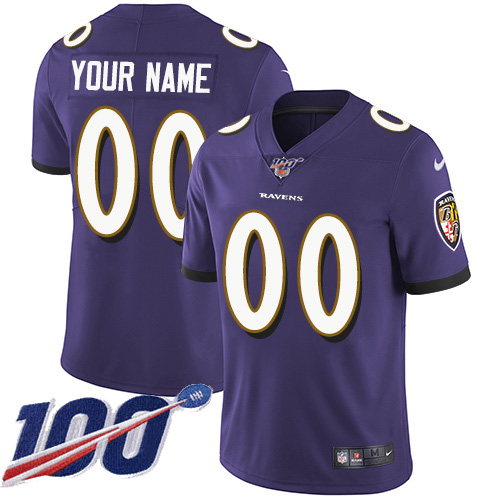 Men's Baltimore Ravens ACTIVE PLAYER Custom Purple 100th Season Vapor Untouchable Limited Stitched NFL Jersey