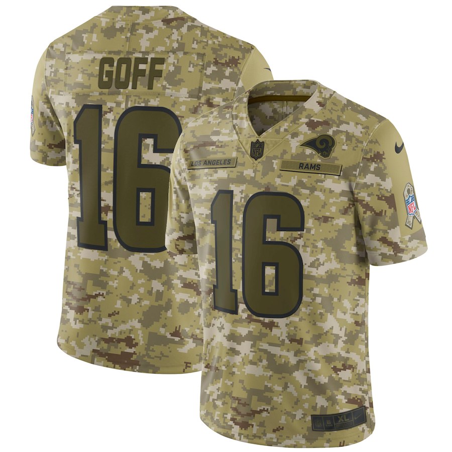 Men's Los Angeles Rams #16 Jared Goff 2018 Camo Salute to Service Limited Stitched NFL Jersey