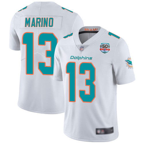 Men's Miami Dolphins #13 Dan Marino 2022 White With 50th Perfect Season Patch Limited Stitched Jersey