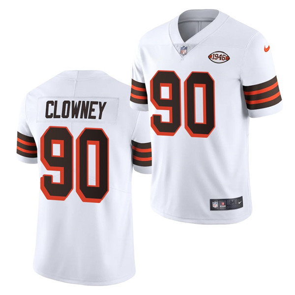 Men's Cleveland Browns #90 Jadeveon Clowney White 1946 Collection Vapor Stitched Football Jersey