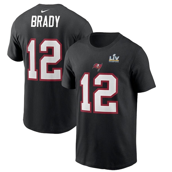 Men's Tampa Bay Buccaneers #12 Tom Brady Black Super Bowl LV NFL T-Shirt